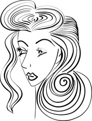 beautiful woman face, girl with beautiful hair hand drawn