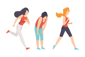 Young Man and Woman Running Marathon Engaged in Sport Training Vector Set