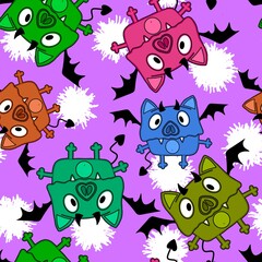 Halloween animals seamless bats pattern for wrapping paper and kids clothes print and fabrics and linens