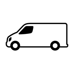 Van icon. Cargo minibus. Small truck. Black contour linear silhouette. Side view. Editable strokes. Vector simple flat graphic illustration. Isolated object on a white background. Isolate.