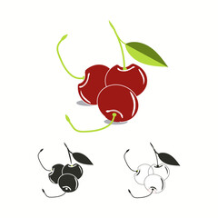 Vector cherries in color and black and white