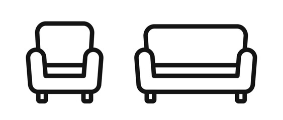 Armchair and couch outline vector icon