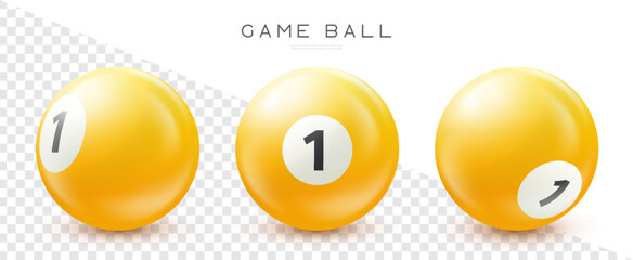 Billiard, yellow pool ball with number 1 Snooker or lottery ball on transparent background Vector illustration
