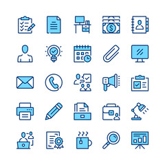 Office line icons. Blue color. Vector line icons set