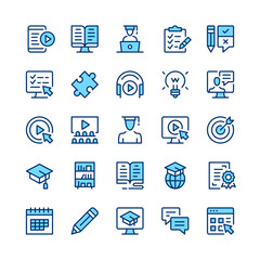 Online learning line icons. Blue color. Vector line icons set