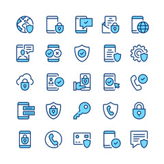 Mobile security line icons. Blue color. Vector line icons set