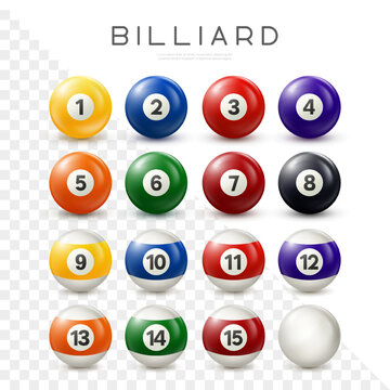 Billiard, pool balls set. Vector realistic snooker ball collection with numbers on transparent background