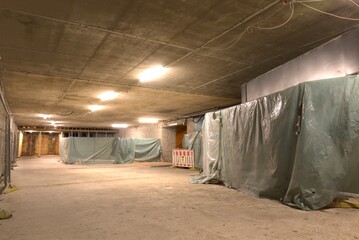 Underground redevelopment modernization, Subway Underpass under renovation. Subterranean room, hall...