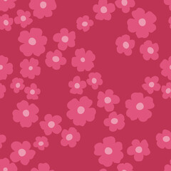 Seamless vector floral pattern on a magenta background. A simple illustration in a flat style. The color of the year is Viva Magenta. Simple flowers for packaging design, fabric, paper