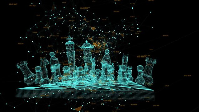 Digital chess, abstract chessboard with digital elements