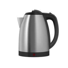 Household Electric Kettle with Closed Lid in Silver Color. Realistic Kitchen Appliance to Heat Water and Make Hot Drinks on White
