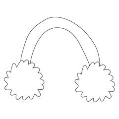 Winter clothes, earmuffs or ear warmer, doodle style flat vector outline for kids coloring book