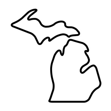Michigan state of United States of America, USA. Simplified thick black outline map with rounded corners. Simple flat vector illustration