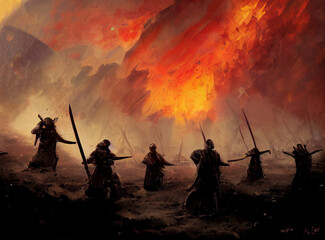 Fierce ancient battle with swords