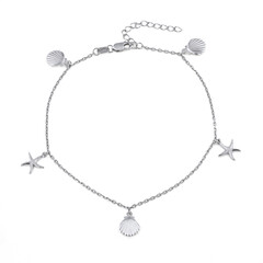 Fototapeta premium Elegant silver chain-bracelet with a pendants on a white background