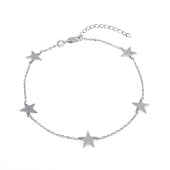 Elegant silver chain-bracelet with a pendants on a white background