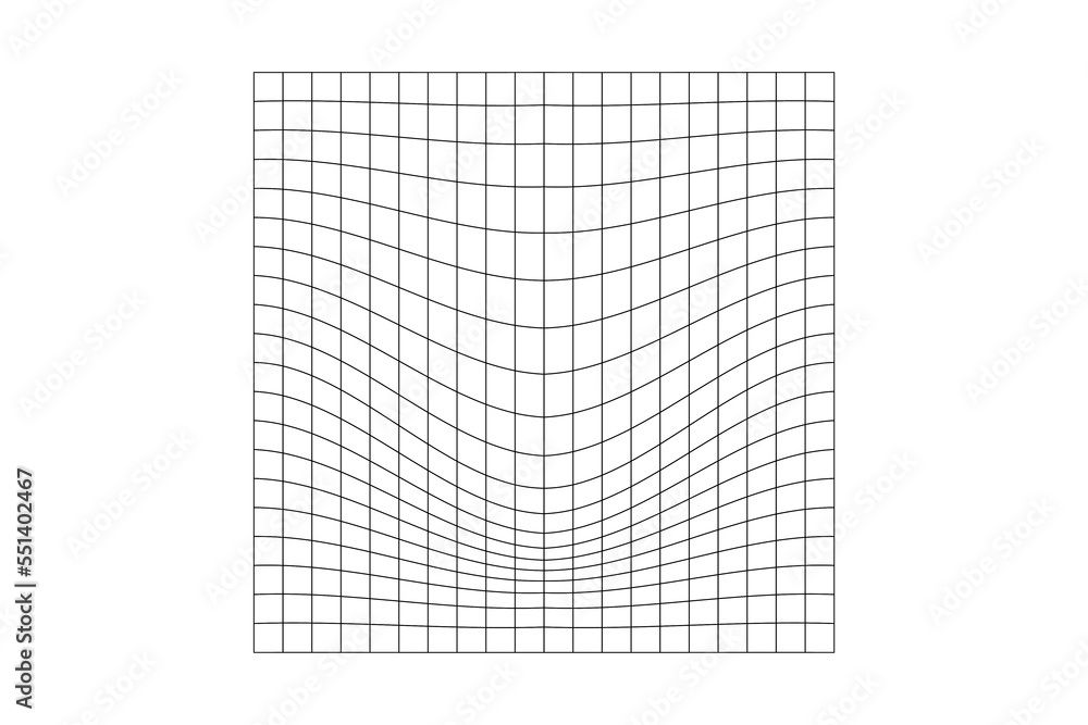 Wall mural distorted checkered grid. mesh warp texture. futuristic net with denting effect. geometric deformati