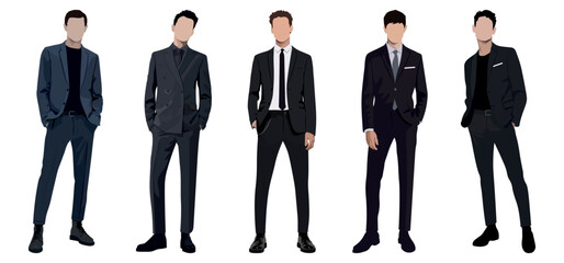 Set of businessmen on a white background in business suits in a flat style. set of vector illustrations of stylish and fashionable men