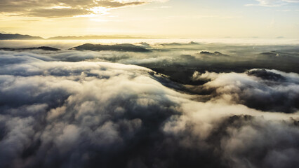 Aerial view of landscape Sunrise above clouds dramatic light