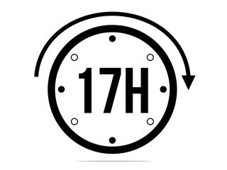 17 hours timer clock. Timer 17 hours icon. Time measure. Chronometer icon isolated on white background