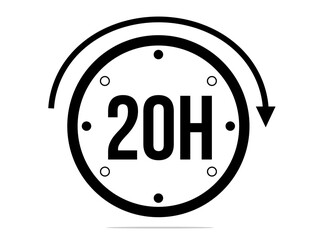 20 hours timer clock. Timer 20 hours icon. Time measure. Chronometer icon isolated on white background