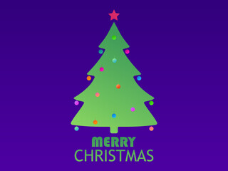 Merry Christmas. Gradient Christmas tree decorated with Christmas balls and a red star. Design for greeting card, invitation and banner. Vector illustration