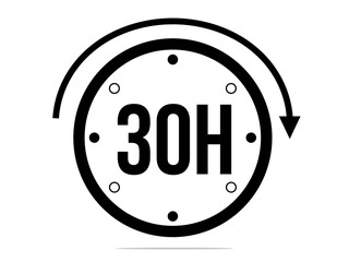 30 hours timer clock. Timer 30 hours icon. Time measure. Chronometer icon isolated on white background