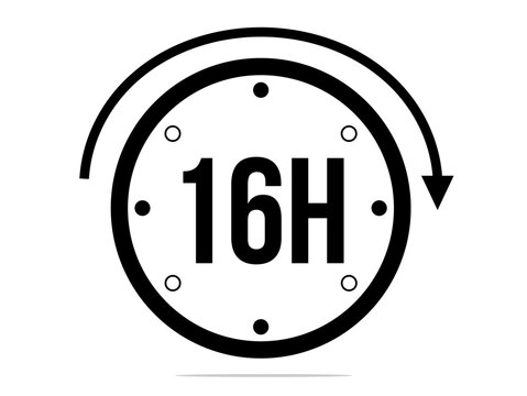 16 hours timer clock. Timer 16 hours icon. Time measure. Chronometer icon isolated on white background