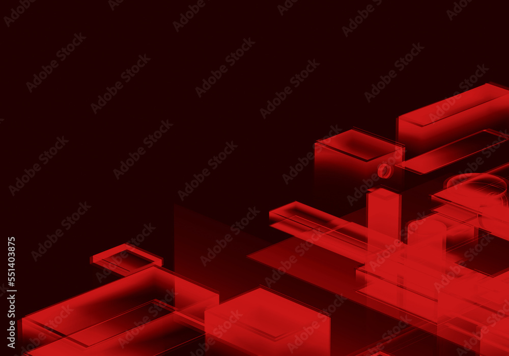 Poster abstract 3d red orange color blockchain isometric digital technology texture background.