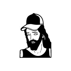 vector illustration of long haired man wearing hat
