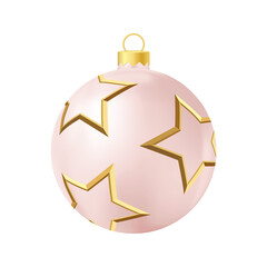 Beige Christmas tree toy with golden stars Realistic color illustration