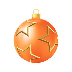 Fototapeta premium Orange Christmas tree toy with golden stars Realistic color illustration