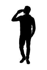 Man Drinking Standing Silhouette or Silhouette of Man Drinking Standing Isolated. Silhouette design of man drinking standing. Perfect for lifestyle, health and drinking related content.