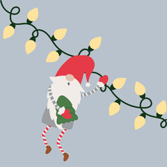 Cute card gnome, santa clause merry christmas, new year