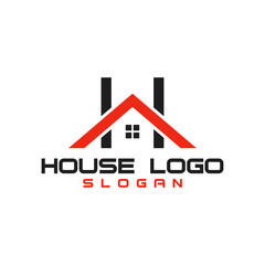 H logo. roof, real estate, house, building, and windows icon.