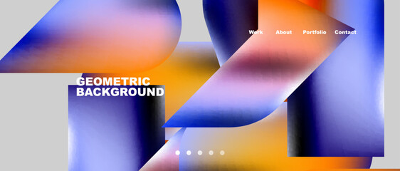 Glassmorphism landing page background template. Colorful glass shapes with metallic effect abstract composition for wallpaper, banner, background