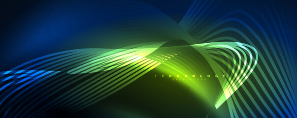 Techno neon wave lines, dynamic electric motion, speed concept. Templates for wallpaper, banner, background, landing page, wall art, invitation, prints