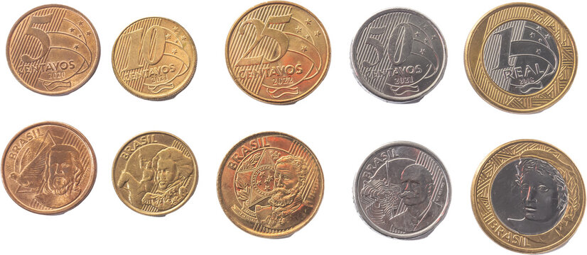 Brazilian currencies png,Brazilian money,currency of 1 real.50 cents,25 cents,10 cents,5 cents