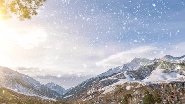 Beautiful snowfall and time lapse in the mountains , Beautiful winter landscape 4k video, video loop