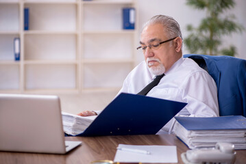 Old male employee working in the office