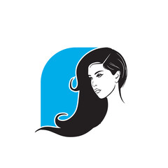 Stylized woman head silhouette for hair product logo or hair salon.