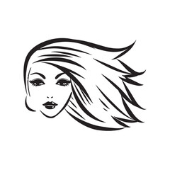 Stylized woman head silhouette for hair product logo or hair salon.