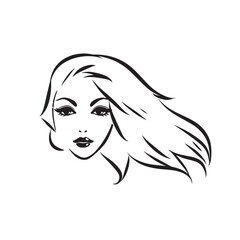 Stylized woman head silhouette for hair product logo or hair salon.