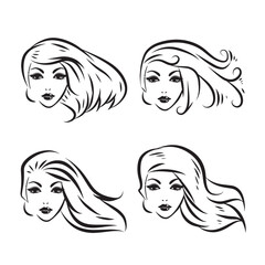 Collection of stylish female head silhouettes for hair product or hair salon logos.