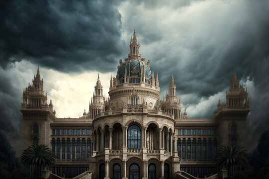 Cloudy Day In Barcelona's Palau Nacional.