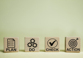 PDCA acronym or plan do check action cycle process improvement for business concept.,Plan Do Check...