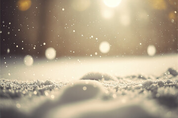 Empty white snow with bokeh blur background 