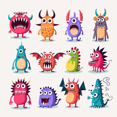 set of cartoon monsters illustration sprite sheet style  