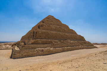 Step pyramid of Djoser funerary complex (necropolis) in Saqqara, Egypt.  Travel and history.