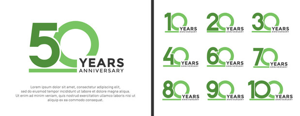 set of anniversary logo style flat green color for celebration